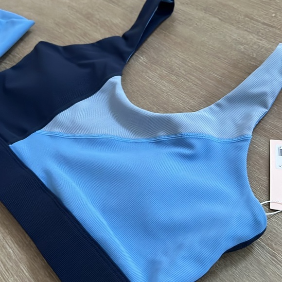 Wilo Ribbed Blue Colorblock Bra and Leggings Set Small Large - Picture 3 of 10